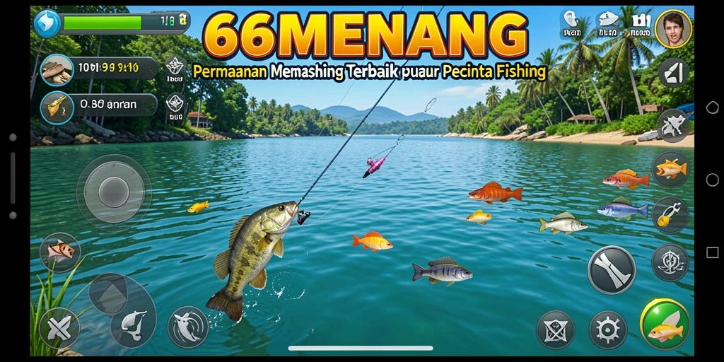 Tampilan gameplay 66MENANG dengan aksi memancing yang seru.