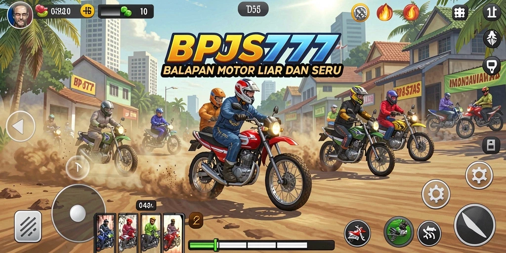 Tampilan gameplay BPJS777 dengan balapan motor yang seru dan mendebarkan.