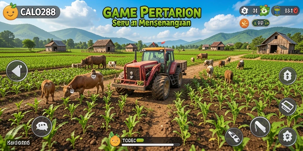 Gameplay seru dalam CALO288 yang menampilkan ladang pertanian yang subur.