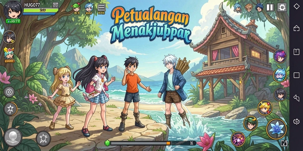 Gameplay HUGO77 yang penuh warna dan karakter anime yang menawan.