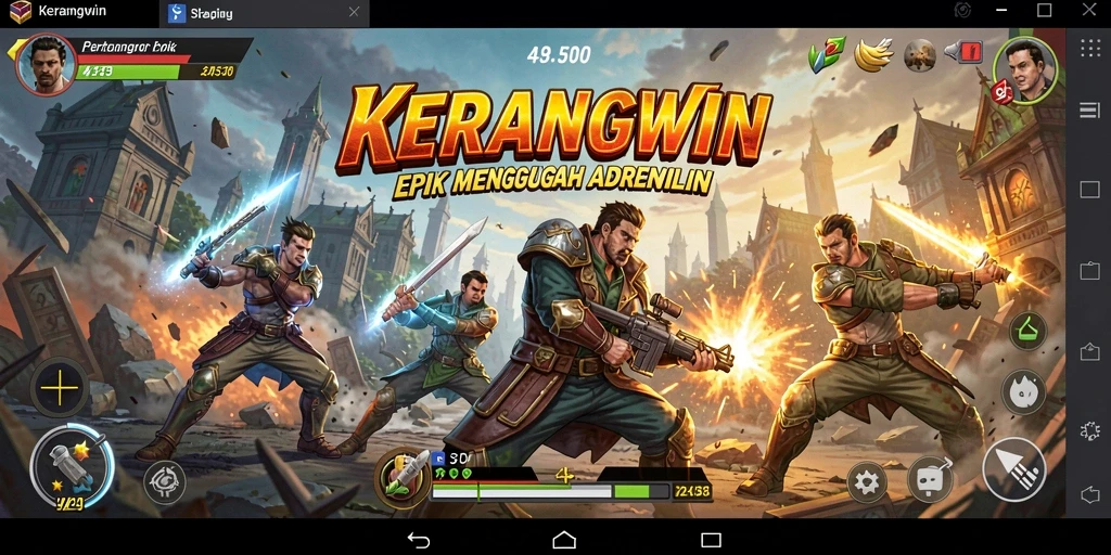 Tangkapan layar KERANGWIN menampilkan pertarungan seru dan karakter-karakter menakjubkan.