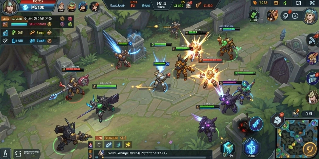 Tangkapan layar gameplay MG108 dengan pemandangan pertempuran strategis.
