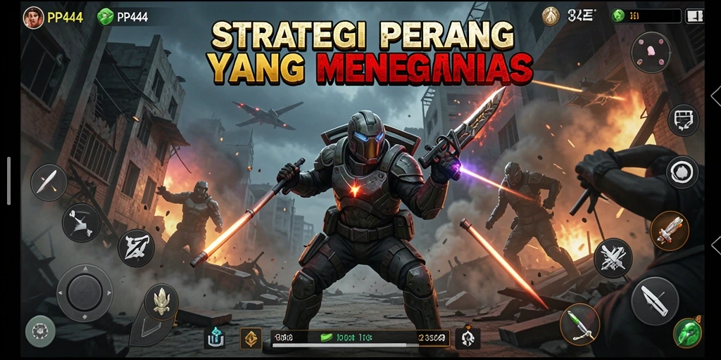 Screenshot gameplay PP444 menunjukkan pertempuran strategi yang mendebarkan.