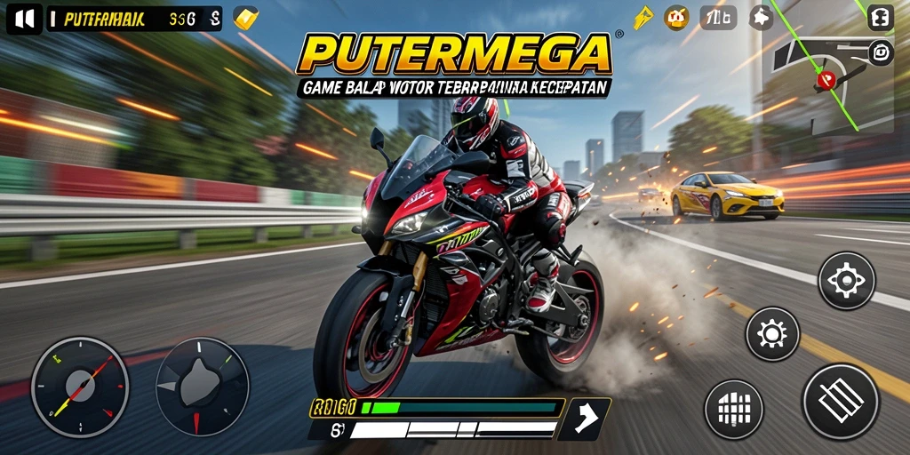 Gameplay seru balap motor di trek yang menantang.