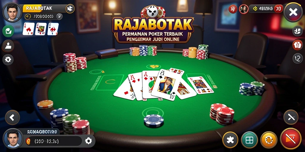 Tampilan gameplay RAJABOTAK dengan suasana poker yang menegangkan.