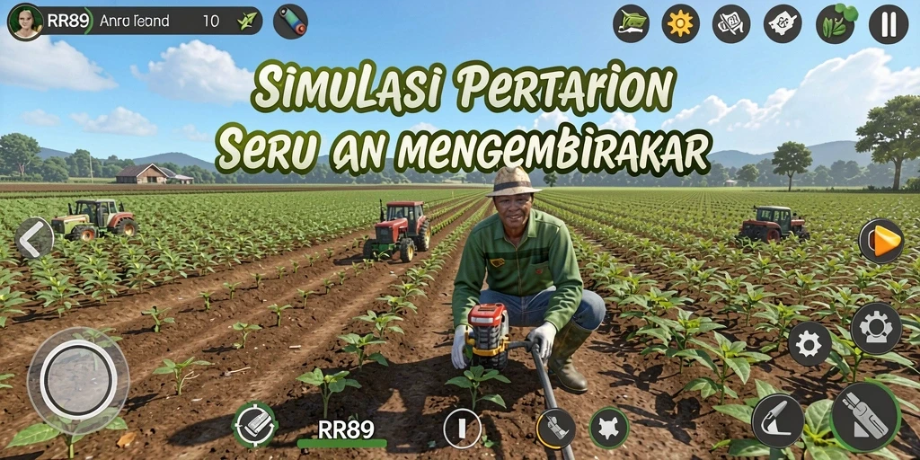 Tampilan gameplay RR89 yang menampilkan aktivitas pertanian yang seru.