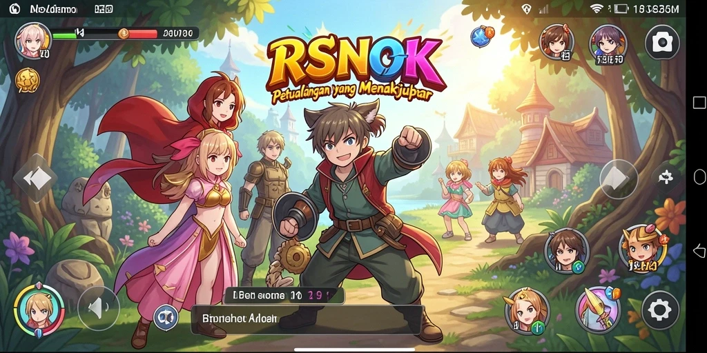 Screenshot gameplay RSNOK menampilkan karakter anime yang beraksi dalam petualangan seru.
