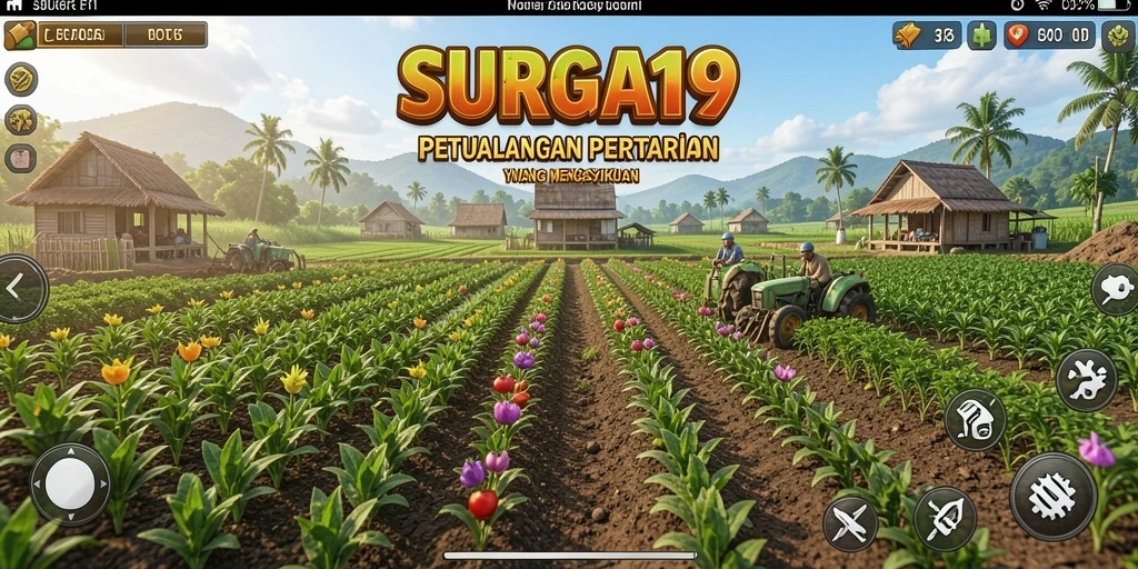 Tangkapan layar menunjukkan gameplay pertanian yang memukau di SURGA19.