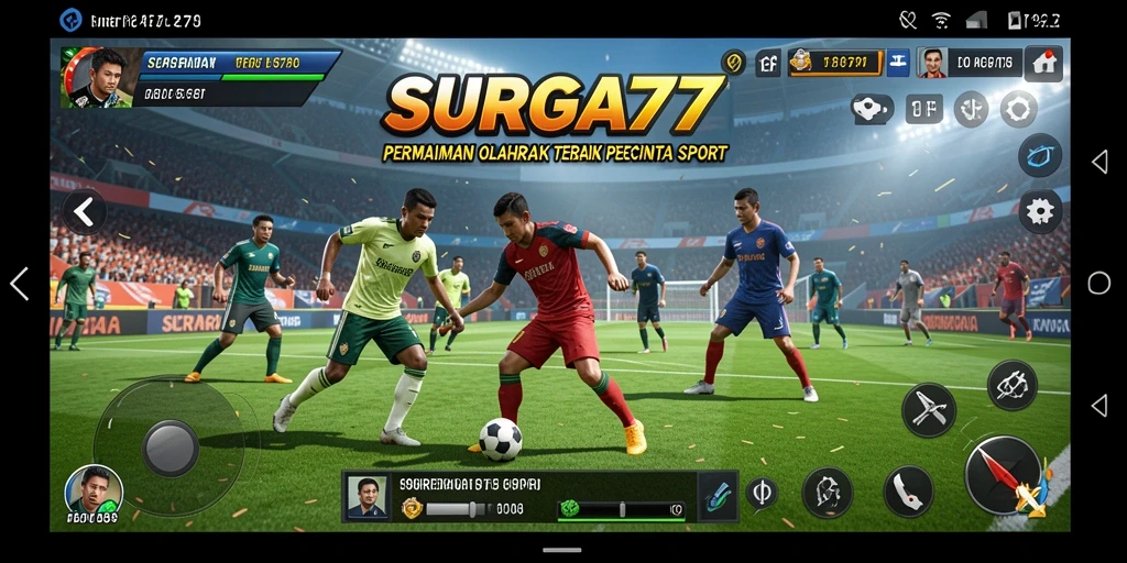 Tampilan gameplay <strong>SURGA77</strong> dengan atlet beraksi di lapangan.