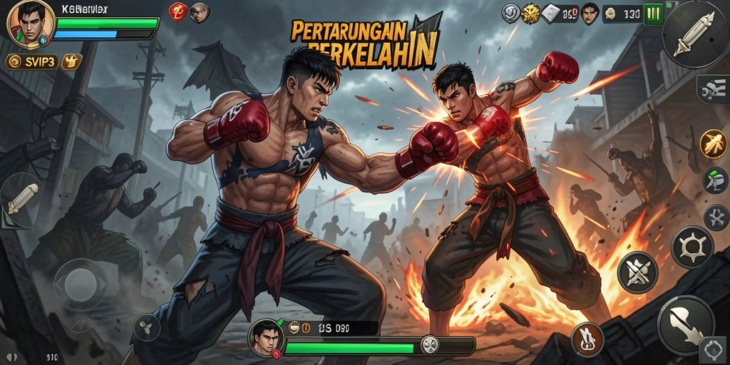 Tampilan aksi dari gameplay Fighting yang mendebarkan di SVIP3.