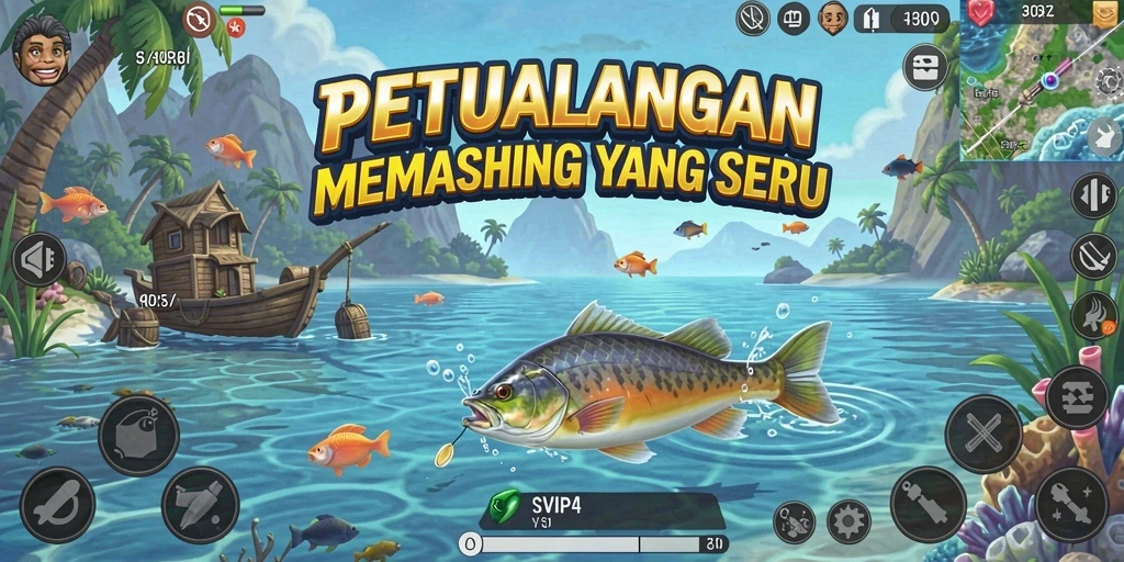 Gameplay seru di SVIP4 dengan beragam ikan dan lokasi memancing.