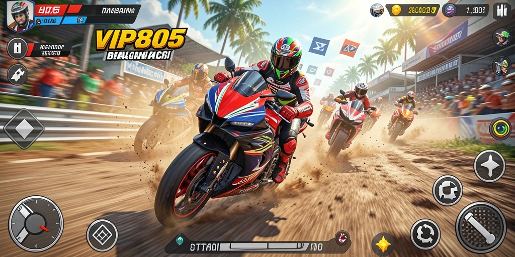 Tampilan menarik dari gameplay balapan motor yang seru.