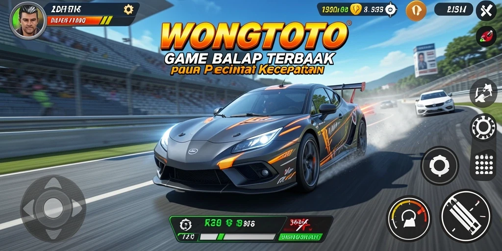 Tampilan gameplay seru di WONGTOTO dengan mobil balap cepat.